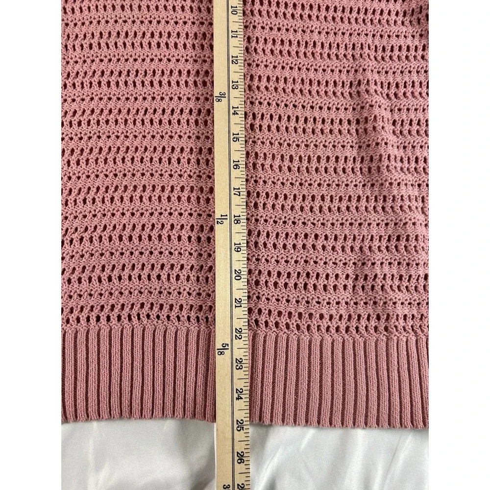 Sonoma Women Crochet Sweater XL Pink Short Sleeve Cotton Knit Boho Pullover